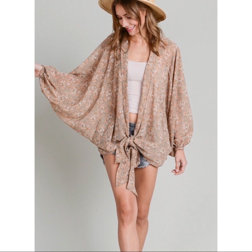 Tie Front Kimono Cardigan - Picture 4 of 5